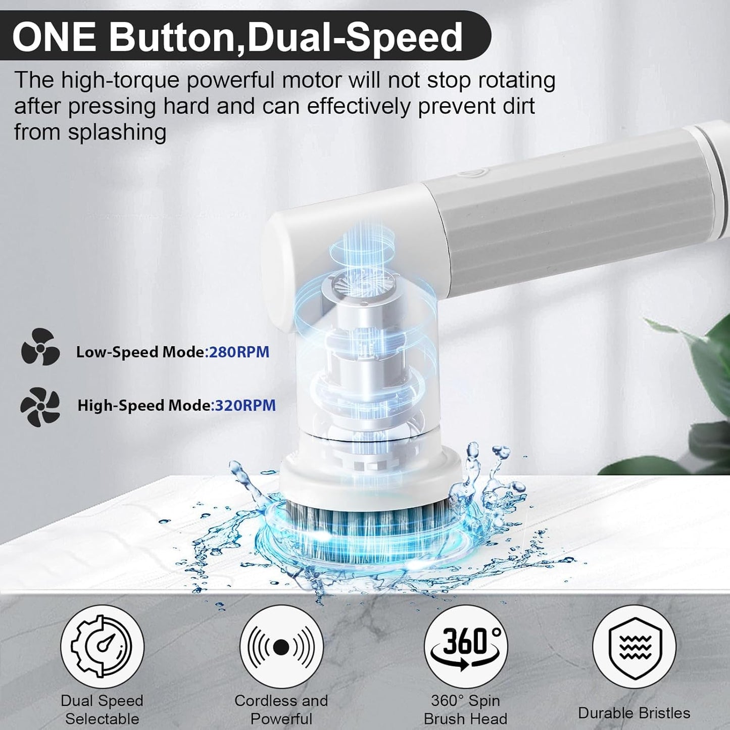 Electric Spin Scrubber, DEPURE Cordless Cleaning Brush with 2 Speeds and 6 Replaceable Brush Heads
