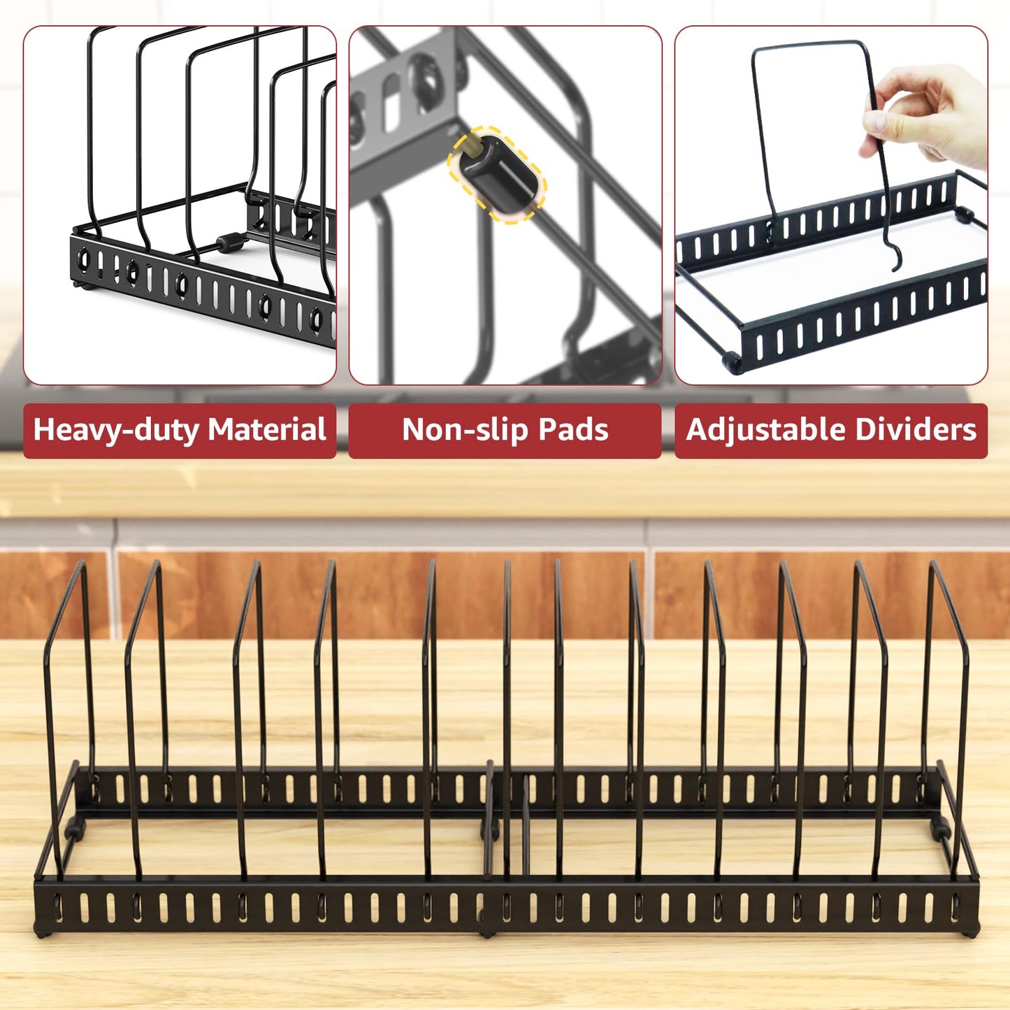 HzTinT 2PACK Cutting Board Organizer, Adjustable Divider Cutting Board Holder with Anti-slip Pads, Kitchen Cabinet Organizer for Baking Cookie Sheet Pan Bakeware Cookie, Black, Large-Size