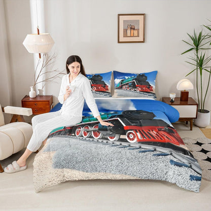 Sets 3D Set Sets 2 Erosebridal Train Comforter Full Size,Boys Steam Engine Bedding Rail Vehicles Duvet for Kids