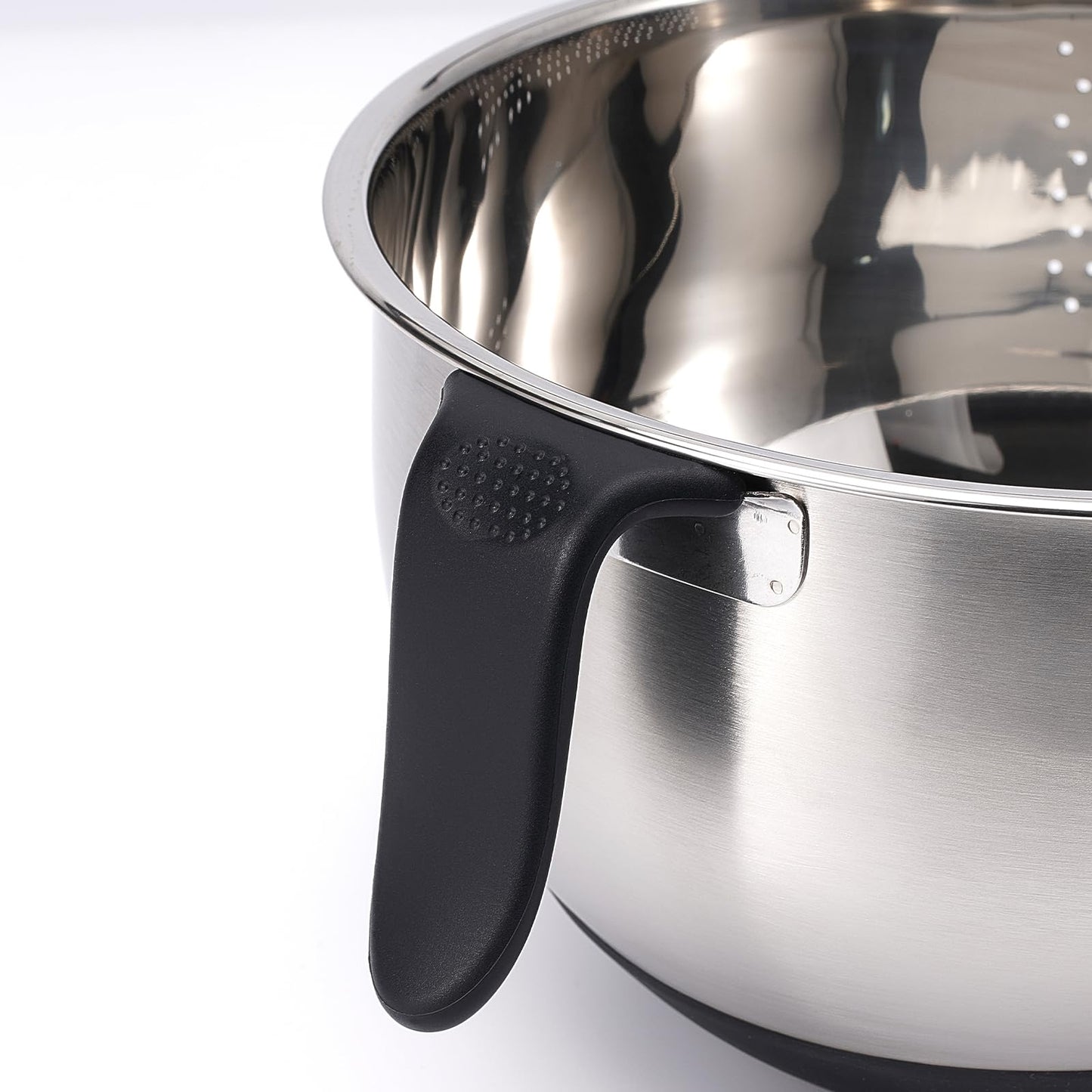 Rice Washer Strainer Bowl Quinoa Washing Bowl whit Handle Stainless Steel Colander Versatile Side Drainers for Cleaning Rinsing Fruits, Vegetables, and Beans - Tilting Non-slip Silicone Bottom