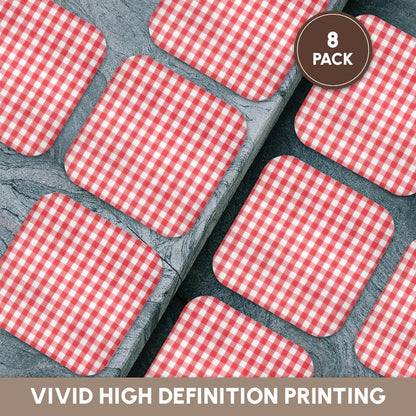 3dRose Red and White Gingham Pattern - Rustic Italian Kitchen Dining Theme - Soft Coasters, Set of 8 (CST_113016_2)