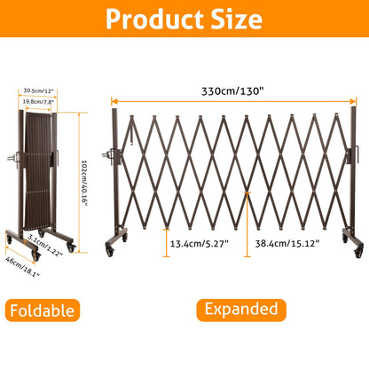 WICHEMI Expandable Driveway Gate, Retractable Gate Outdoor 10.8FT Portable Fence for Wide Openings Temporary Traffic Garage Barricade Safety Gate for Backyard