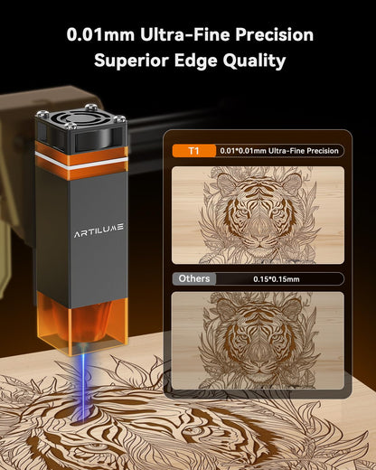 Artilume Laser Engraver Portable Laser Cutter Foldable Laser Engraving Machine for Small Business 200x150mm Working Area for Wood Leather Acrylic Coated Metal–DIY & Crafting T1-7000mW