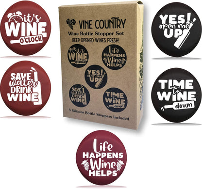 Funny Wine Stoppers Set of 5, Silicone Wine Bottle Stopper with Gift Box, Cute Christmas Gift