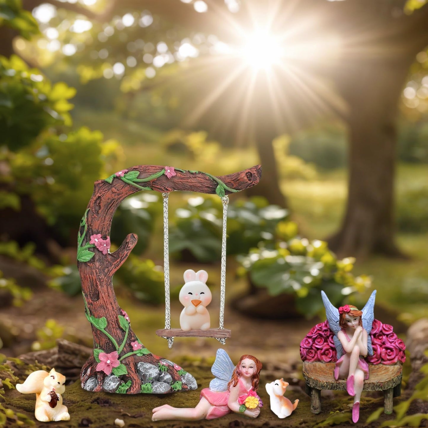 ANNOWAWAY Swing Set of 42 Pcs Miniature Fairy Garden Accessories Outdoor Decor Figurines, Mini Whimsical Ornaments and Decorations for Patio, House, Garden, Desk, Yard Supplies