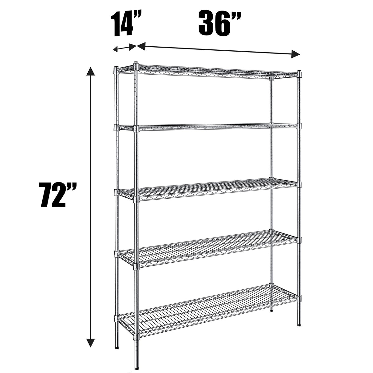 Regal Altair 14'' Deep x 36'' Wide x 72'' High 5 Tier Chrome Wire Shelving Unit | NSF Commercial Storage Rack Kit