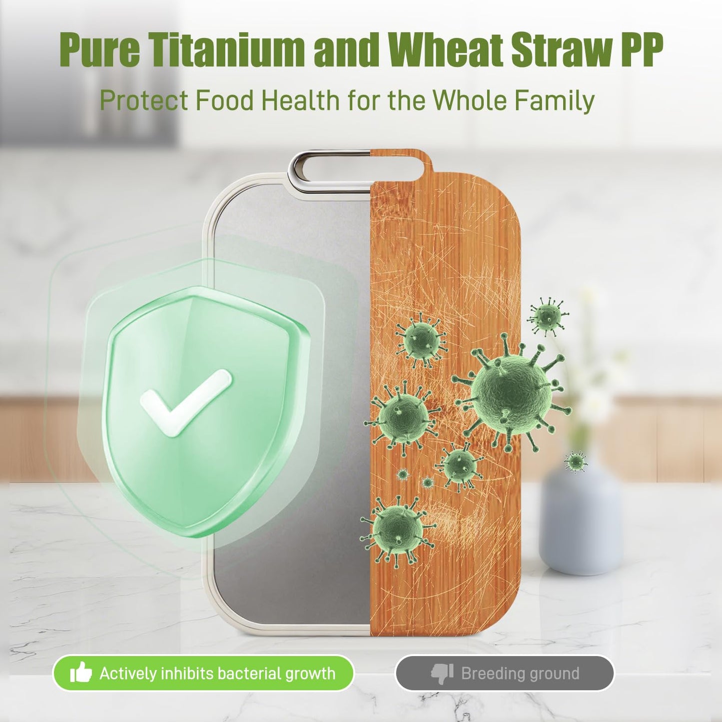 Titanium Cutting Board for Kitchen Double Sided Pure Titanium Chopping Board, 100% Pure Titanium & Wheat Straw PP Food Grade Metal Cutting Board, Non-Slip Durable Easy to Clean (Large)