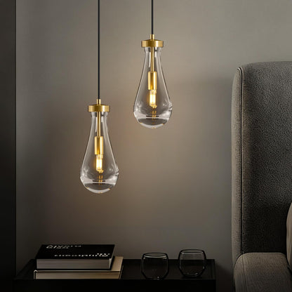 Raindrop Pendant Lights Kitchen Island: 2-Lights Crystal Teardrop Gold Pendant Light Fixture over Dining Table - Modern Glass Gold Rain Drop Ceiling Chandelier Bedroom Bathroom Breakfast Bar Lighting