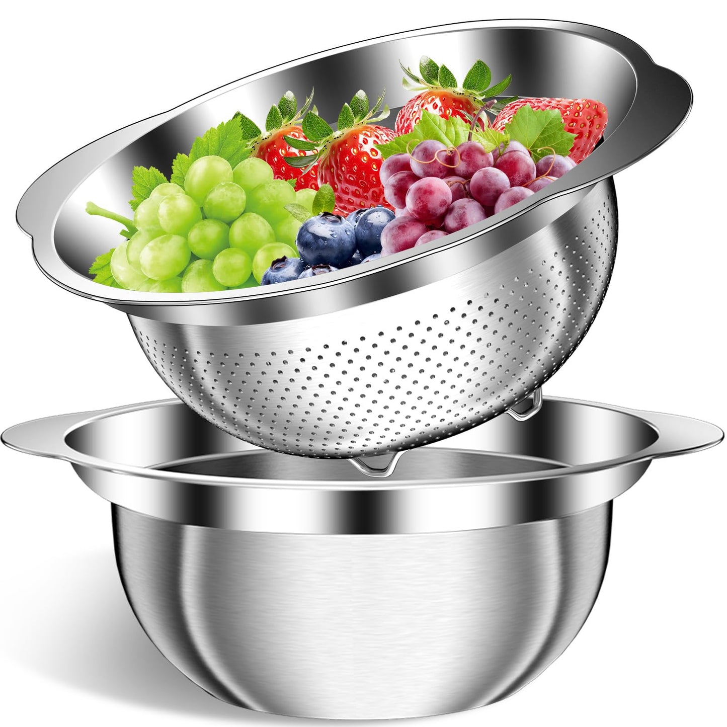 Colander, Strainer Bowl, Stainless Steel Colander, Rice Washing Bowl, Pasta Strainer & Vegetable Washer, Kitchen Strainer with Mixing Bowl for Draining, Food Prep, Dishwasher Safe, 4QT