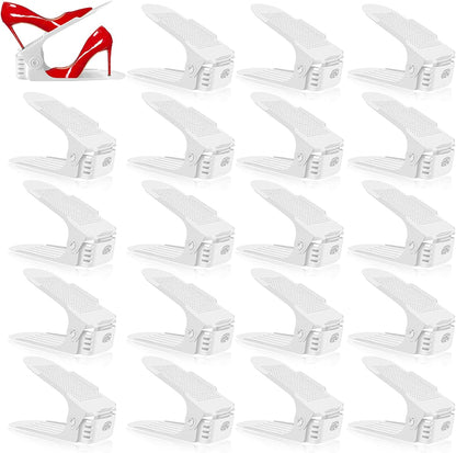 20 Pack 50% 4 Shoe Slots Organizer - Shoe Stackers, Space Savers, Levels Adjustable Rack, White