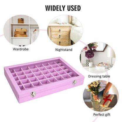 Vicoter Velvet Jewelry Tray 48 Compartments Jewelry Display Organizer with Transparent Cover Rings, Earrings, Necklaces, Pendants Storage Box for Girls, Wives, Mothers, Women