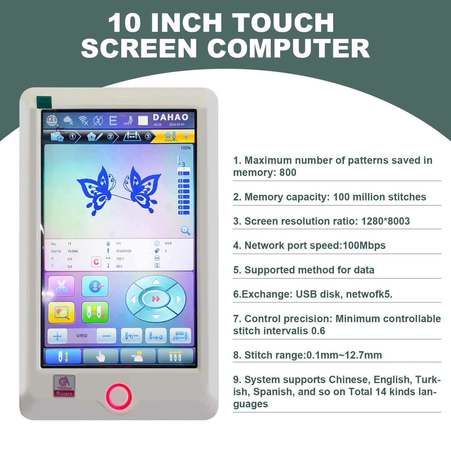 2024 Ultra Commercial Embroidery Machine with 15 Needles 13" x 20" LCD Embroiderer Pattern for Cap Hat T-Shirt Laser Positioning 1501