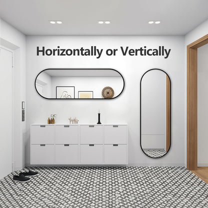 TheiaMo Oval Full Length Mirror, 71"×24" Wall-Mounted Floor Mirror with Metal Frame, Ultra-Clear Explosion-Proof Dressing Mirror, Simple and Classic Deco for Cloakroom/Bedroom/Living Room, Black