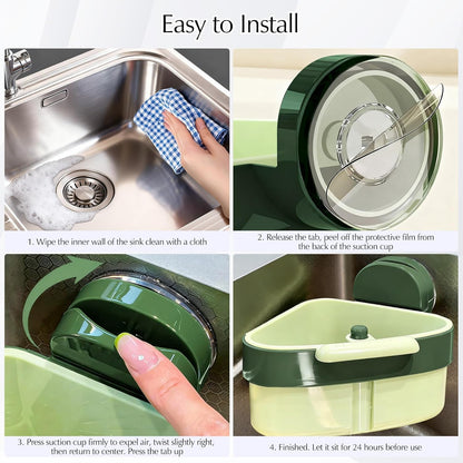 Yeguwithu Suction Cup Corner Sink Strainer, Upgraded Press Sink Drainer Basket, Plastic Sponge Holder, Sink Strainer Basket, Corner Sink Trash Catcher for Kitchen Bathroom, Green