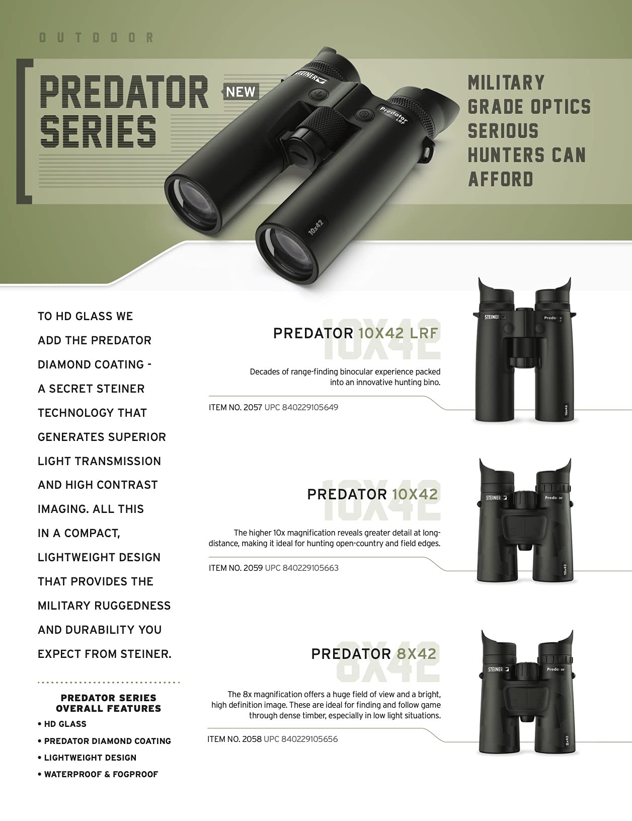 Steiner Predator Series Hunting Binoculars, 10x42 New Model