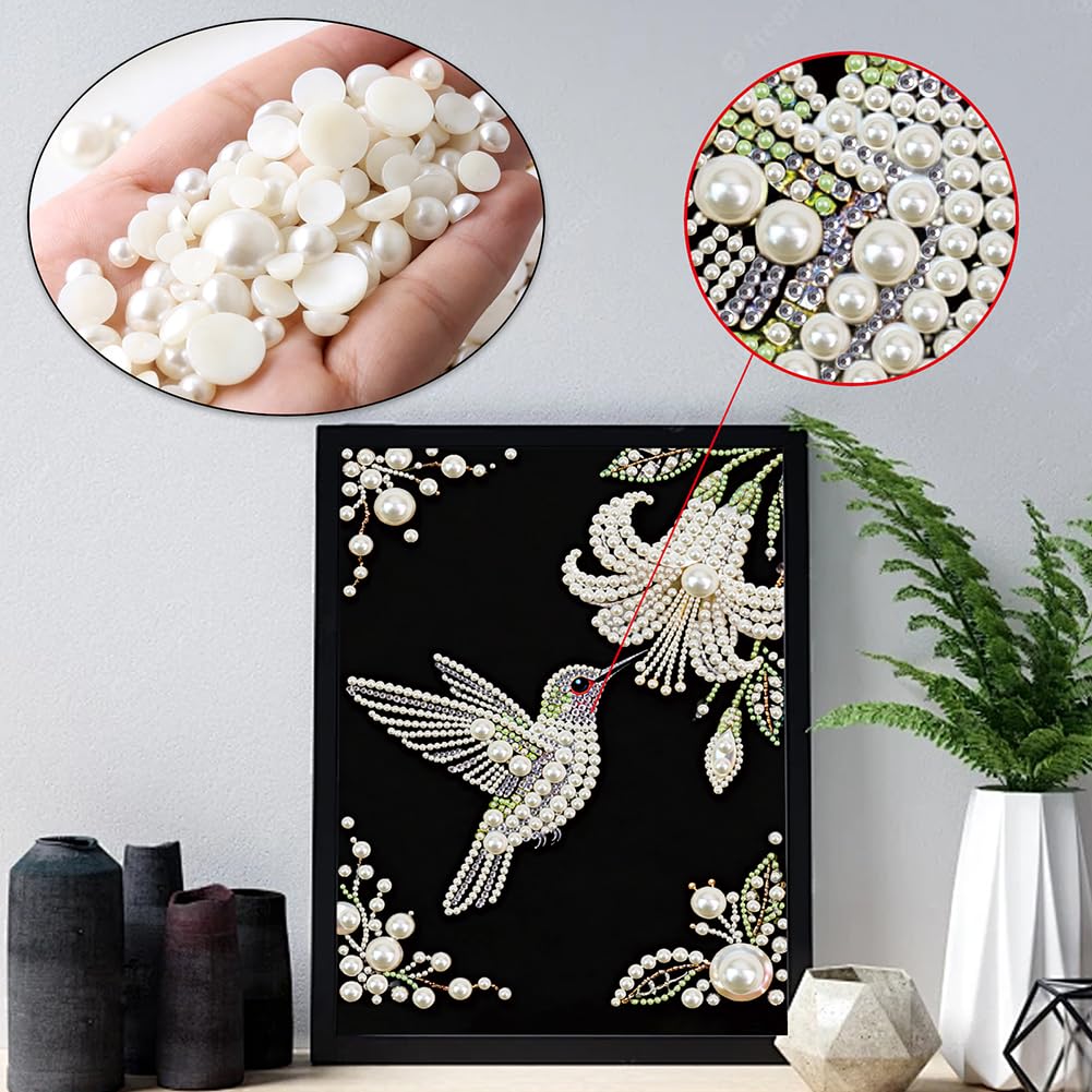 DPDAKIT Hummingbird Pearl Diamond Painting Kits for Adults, 5D Pearl Diamond Art Kits for Adults Beginner, DIY Diamond Dots Gem Art Craft for Home Decor 12x16 inch