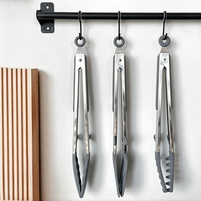 Tongs for Cooking, 12" Kitchen Tongs with Silicone Tips, Food Grade Serving Tongs Set of 3, Grey