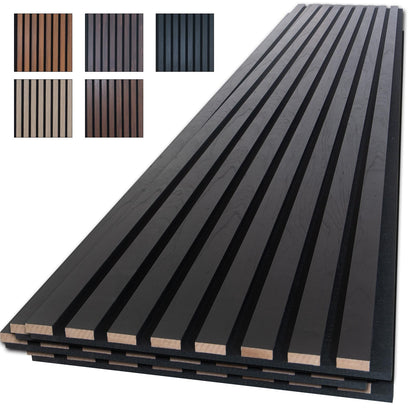 NeatiEase Wood Panels for Wall, 4-Piece 94.5" x 11" Soundproof Wood Slat Wall Panel for Interior Wall Decor Noise Cancelling, Acoustic Wall Panels, Sound Absorbing Panel (Black)