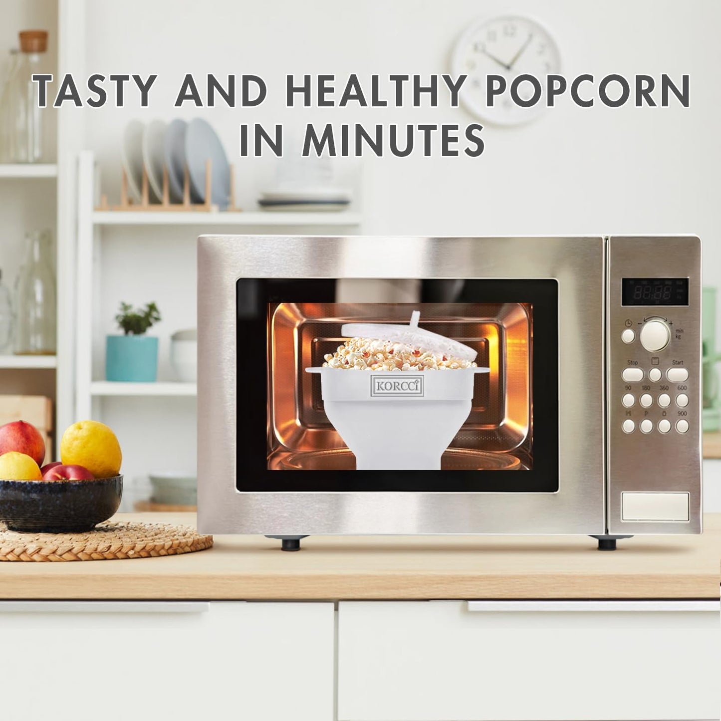 The Original Korcci Microwaveable Silicone Popcorn Popper, Microwave Popcorn Popper, Collapsible Microwave Popcorn Maker Bowl, No Oil Required, Use In Microwave, Dishwasher Safe (Blue)