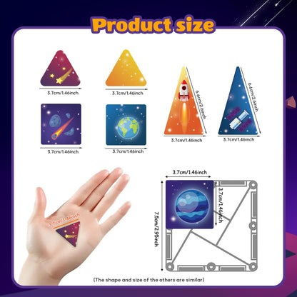 kocojrff Mini Magnetic Tiles Travel Set, 31Pcs STEM Travel Magnatiles with Metal Case, Space Theme Educational & Creative Magnet Tiles for Kids