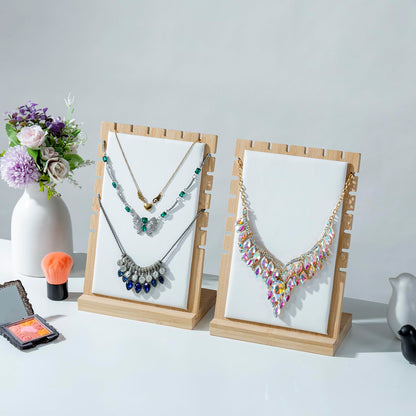MyGift necklace display standMyGift 2-Pack Bamboo Jewelry Display Stands with PU Panel & Multi-Rung Design – Detachable Bases, Non-Scratch Surface jewelry display for vendors,
