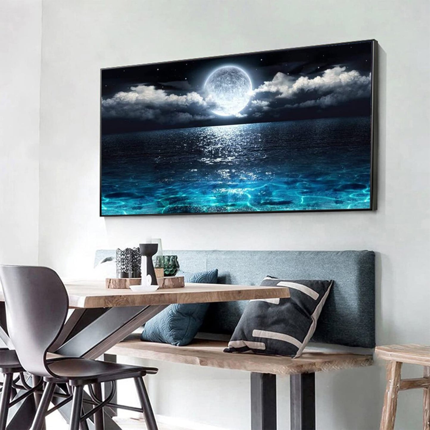 JATOK Large Diamond Painting Kits for Adults (31.5 x 15.7 inch) DIY 5D Sea Moon Full Round Drill Crystal Rhinestone Embroidery Pictures Arts Paint by Number Diamond Art Kits for Home Wall Decor