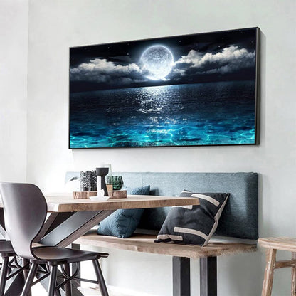 JATOK Large Diamond Painting Kits for Adults (31.5 x 15.7 inch) DIY 5D Sea Moon Full Round Drill Crystal Rhinestone Embroidery Pictures Arts Paint by Number Diamond Art Kits for Home Wall Decor