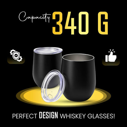 Double-Wall Insulated Whiskey Glass, 12 oz Stemless Nosing Stainless Steel Whisky Glass, Pack of 2