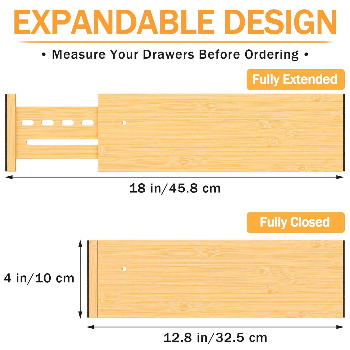 Ryqtop Bamboo Drawer Dividers 4" High, 12.8-18" Adjustable Drawer Organizers for Clothes,Expandable Dresser Separators in Bedroom/Kitchen/Bathroom/Office Organization and Storage,4 Pack