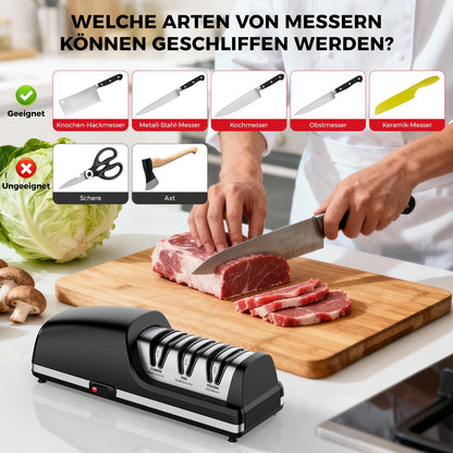 Professional Electric Knife Sharpener, 3-Stage Diamond Abrasive Sharpening System, Replaceable Sharpening Heads, 15° Precision Angle Guide for Kitchen Knives, Quick Blade Repair and Restoration