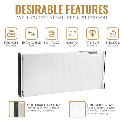 RAPTUROUS Adjustable Deep Drawer Divider – 6" Tall, Expandable 13-22", 4-Pack, Non-Slip Drawer Dividers for Clothes, Dresser, Kitchen & Office Organization (White)