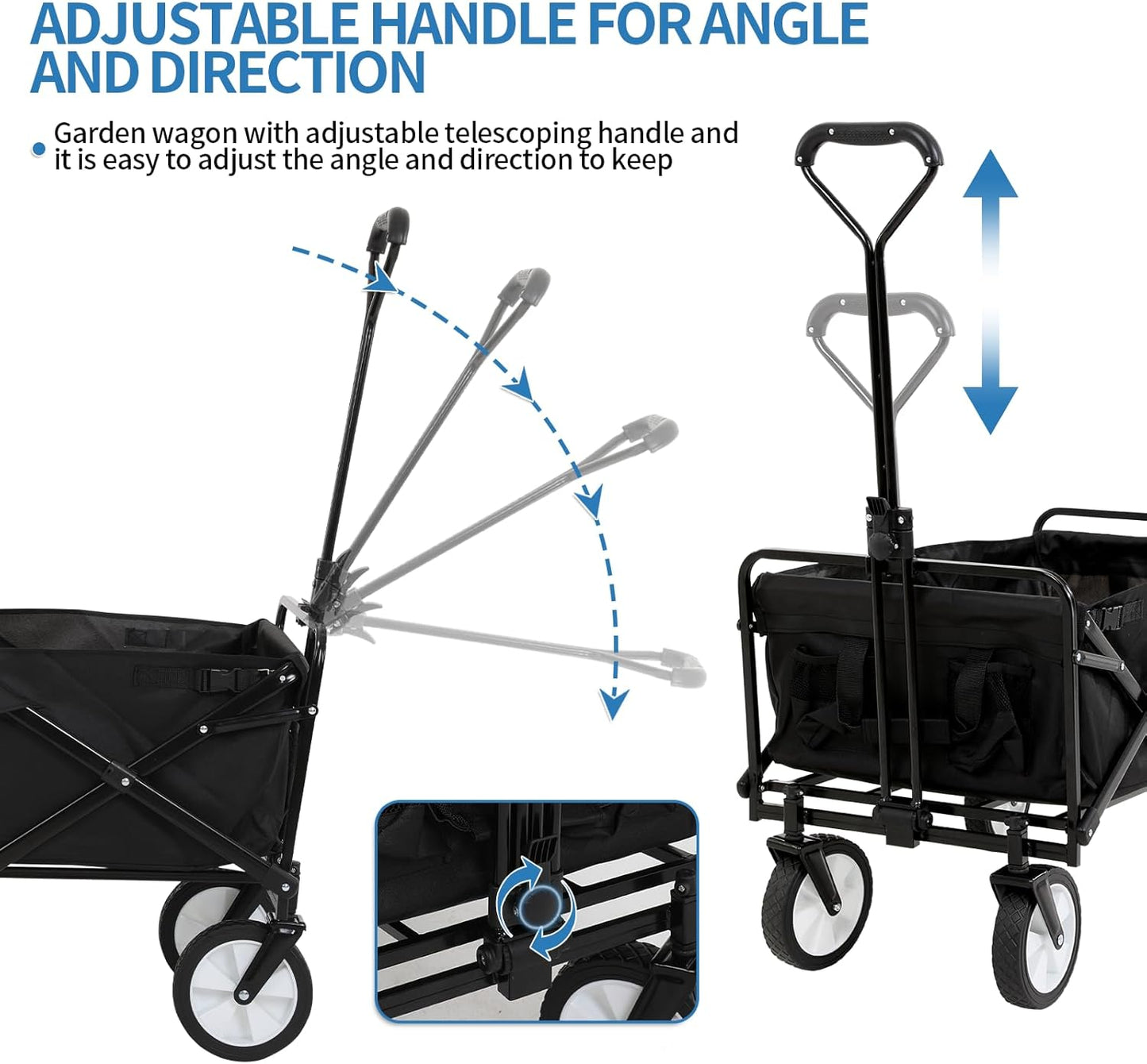 Heavy Duty Foldable Wagon Utility Carts with Wheels Adjustable Handle Collapsible Wagon Cart for Outdoor Grocery