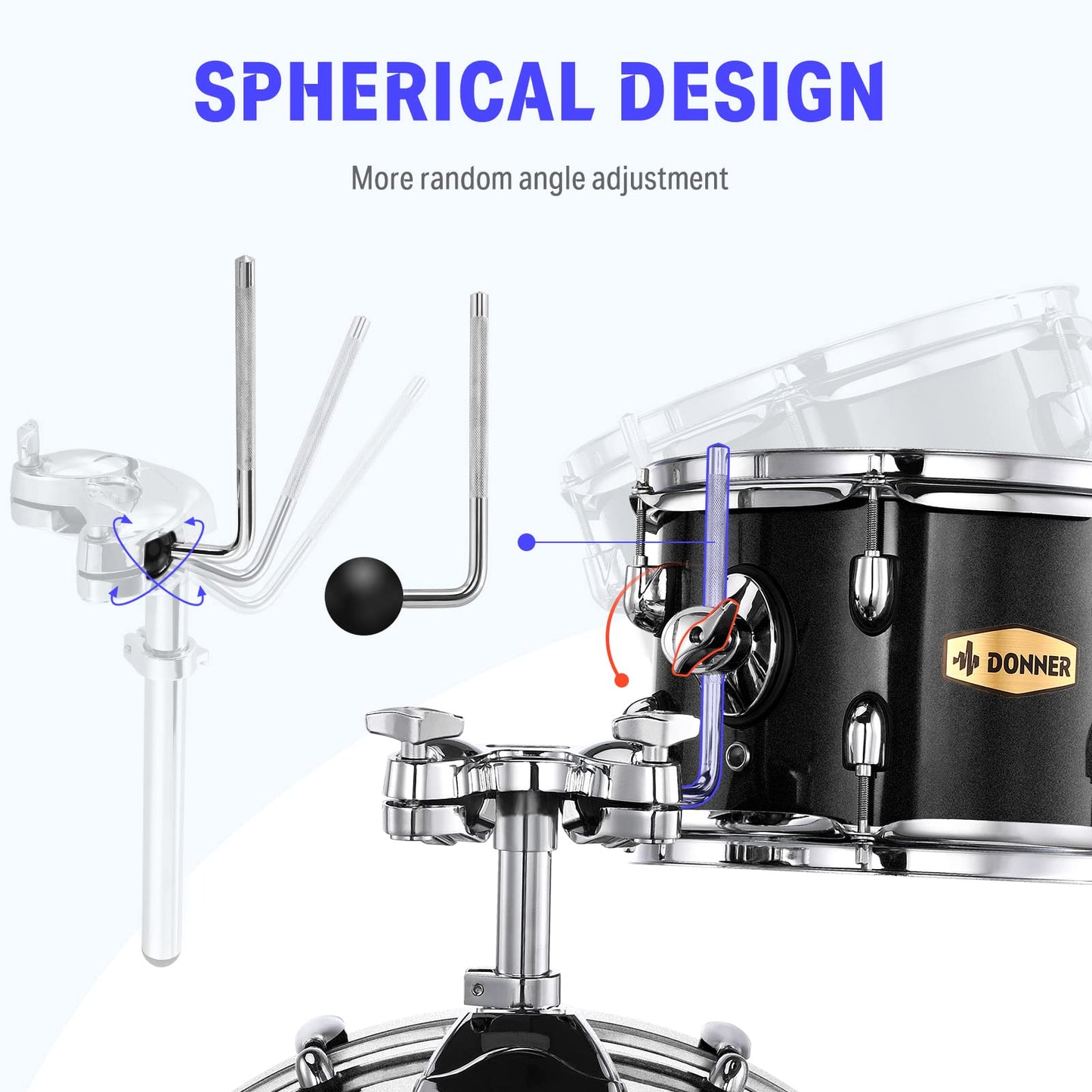 Donner Drum Set Adult with Practice Mute Pad,5-Piece 22 inch Full Size Acoustic Drum Kit, Black- DDS-520