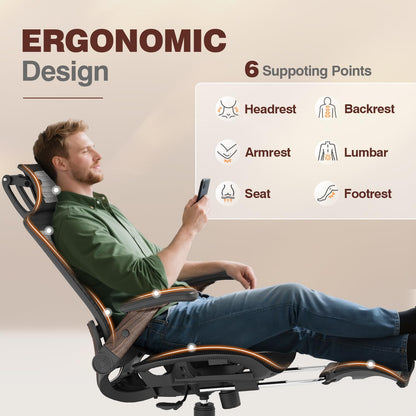 GABRYLLY Ergonomic Office Chair with Footrest, High Back Mesh Computer Chair with Flip-Up Arm, 3D Headrest, 135° Reclining, Rolling Gaming Task Chair with Wide Seat Lumbar Support,300LBS