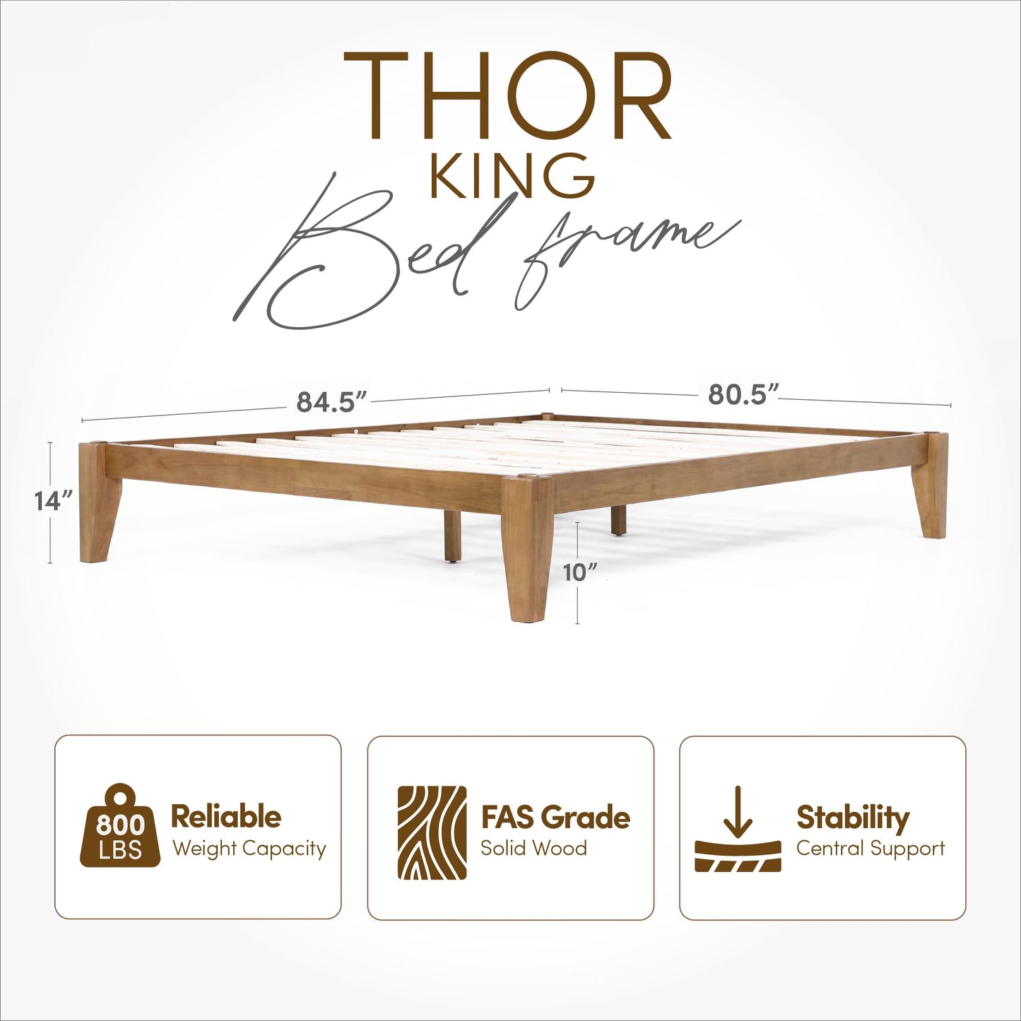 AllForWood Thor Premium Solid Wood Bed Frame King, Japanese Joinery Bed Frame with Wood Slat Support, Platform Bed, No Box Spring Needed, Easy Assembly, Minimalist & Modern Style (Light Brown)