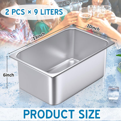 meekoo 2 Pack Ice Buckets for Freezer Wine Beer Champagne Bucket Stainless Steel Bin for Freezer Metal Drink Buckets Cocktails Wine Cooling for Mimosa Bar Supplies (9 Liters)