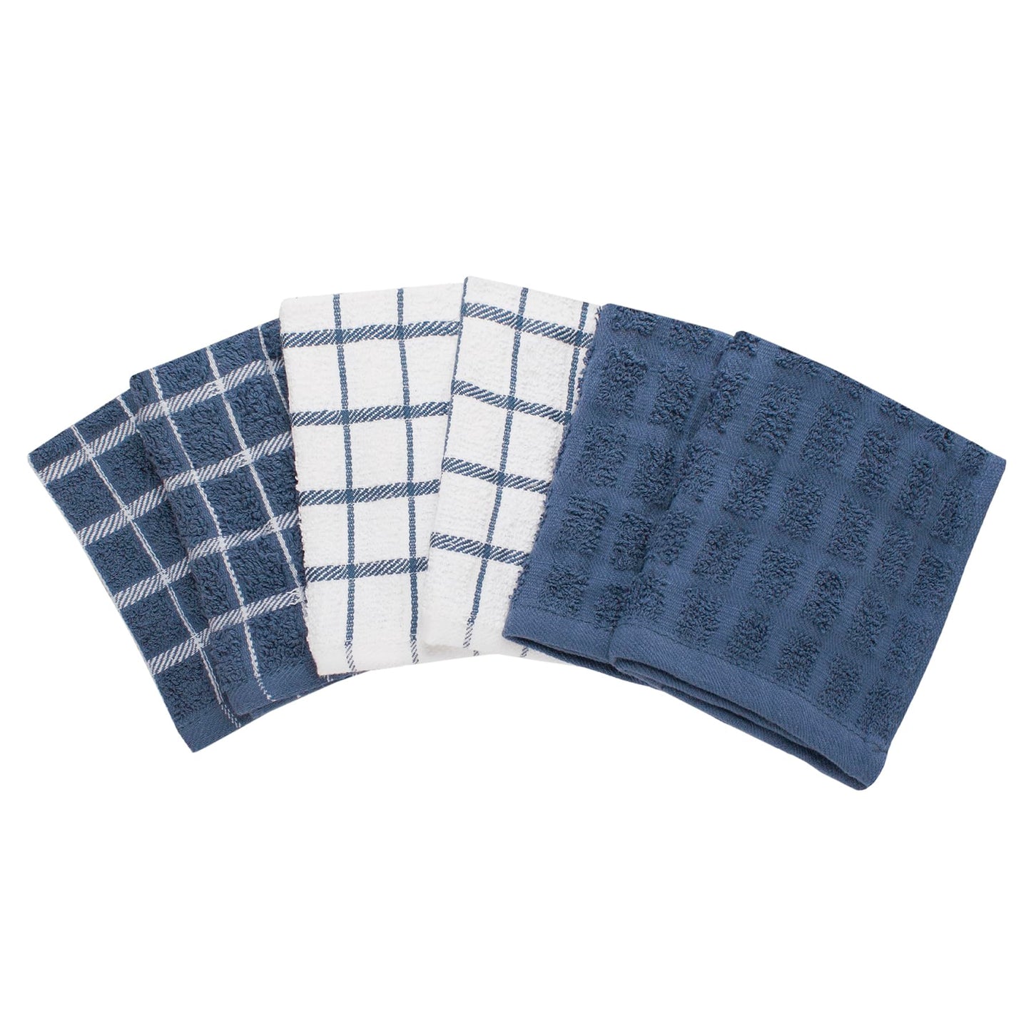 Ritz Premium 100% Cotton Terry Check Kitchen Dish Cloths - Highly Absorbent, Super Soft, Long-Lasting, 12"x12", 6-Pack, Federal Blue