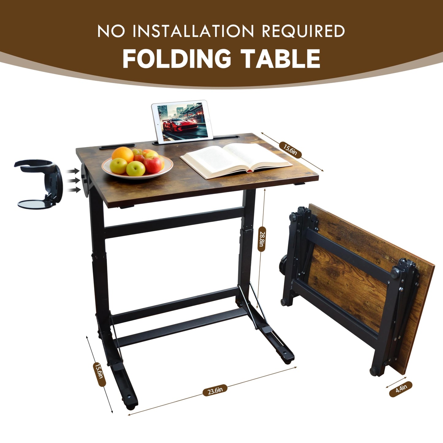 YIBOLIN'S Couch Table Tray - Foldable TV Dinner Tray Table with No Assembly, Large Surface Laptop Stand for Couch, C-Shaped Bed Tray, Sturdy Slide-Under Sofa Table (16" Extra Wide)