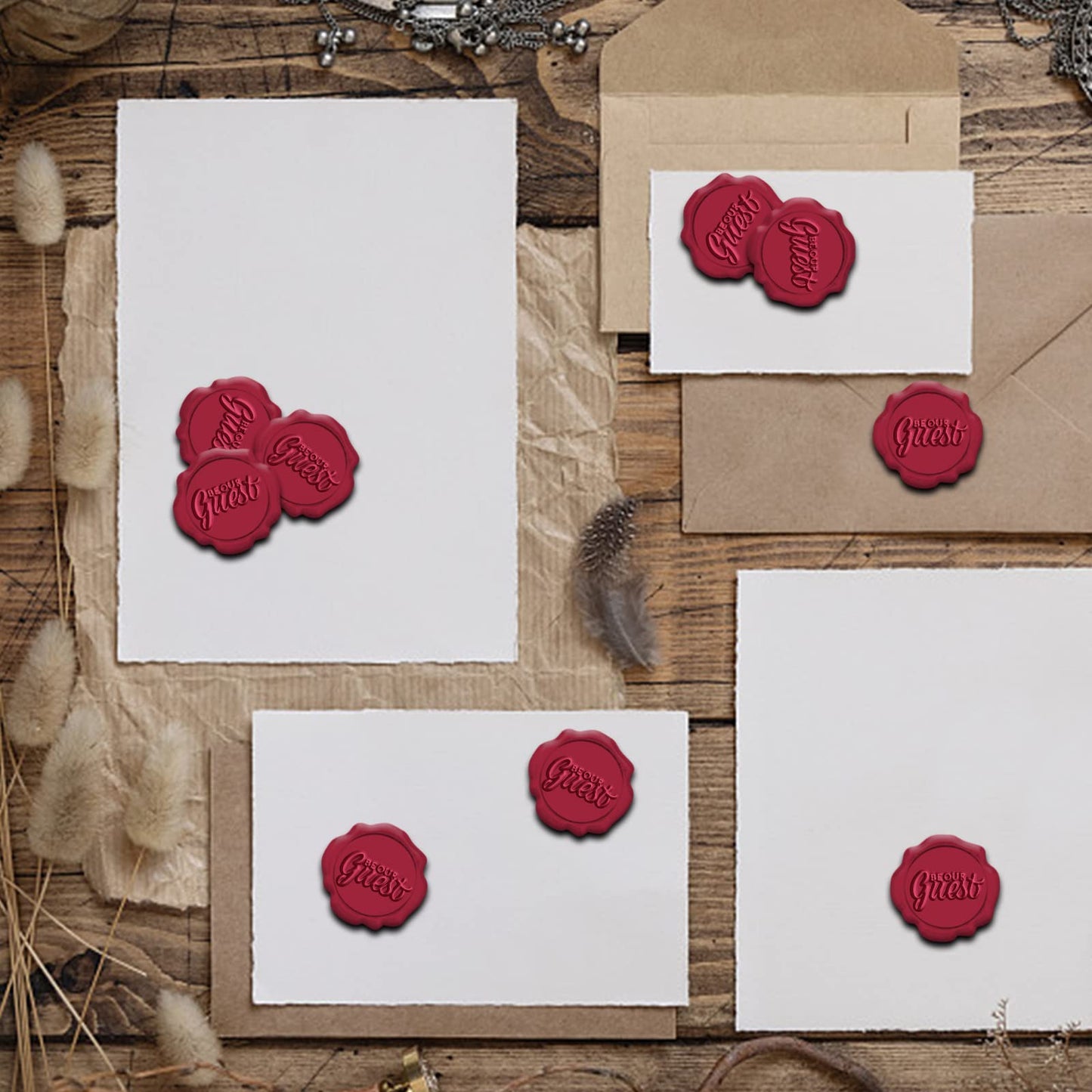 CRASPIRE 50pcs Wax Seal Stickers Red Be Our Guest for Wedding Envelope Adhesive Vintage Sealing Stamp Sticker Invitation Card DIY Craft Adhesive Waxing Gift Wrapping