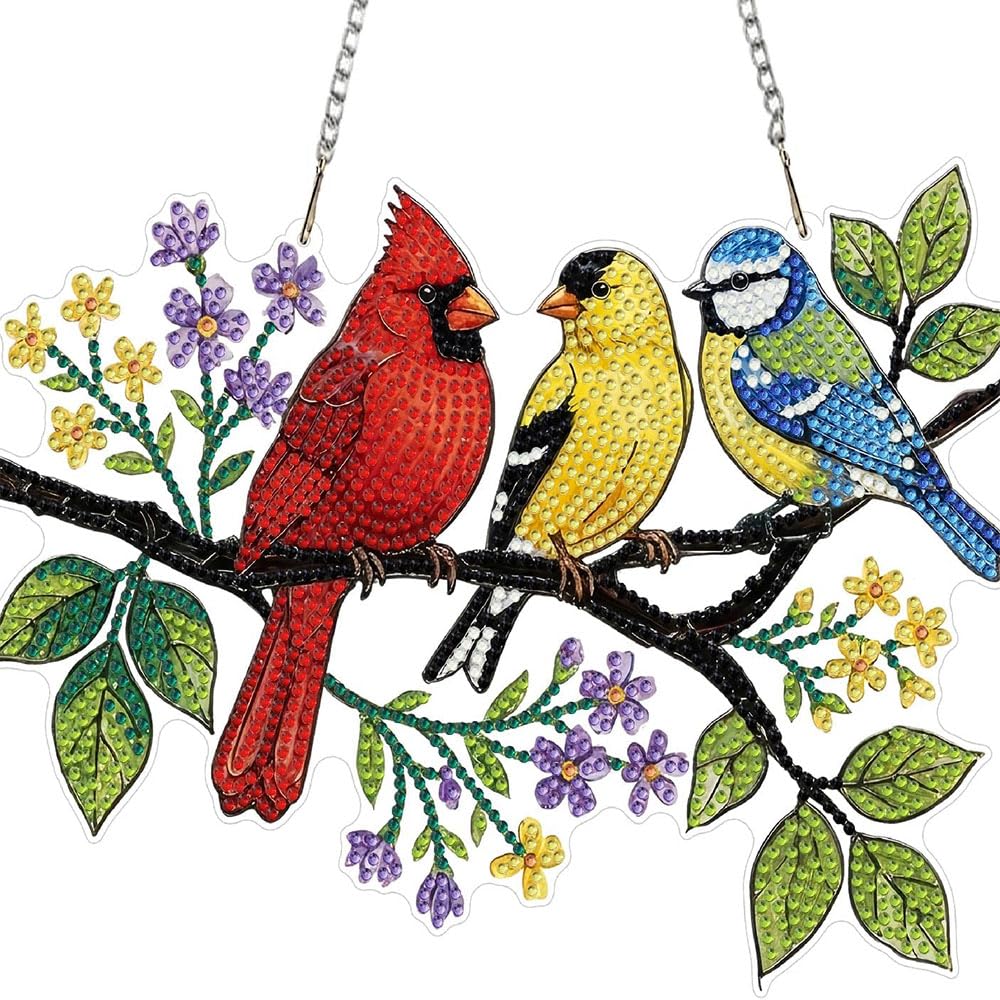 LPDJITO Bird Diamond Art Hanging Kits for Adults, Double Sided DIY Acrylic Diamond Art Painting Window Pendants Home Garden Wall Hanging Kits Hanging Ornament