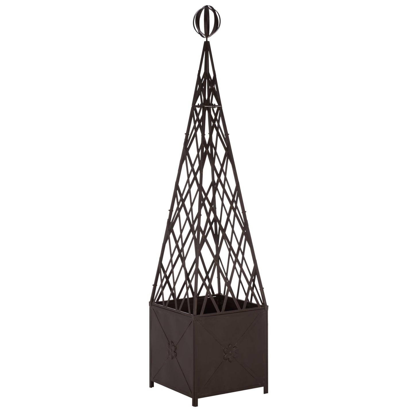 SAFAVIEH Outdoor Patio Furniture Collection - Caledonia Brown Iron Trellis Planter, Tall Weather-Resistant Garden Box (PAT5048B)