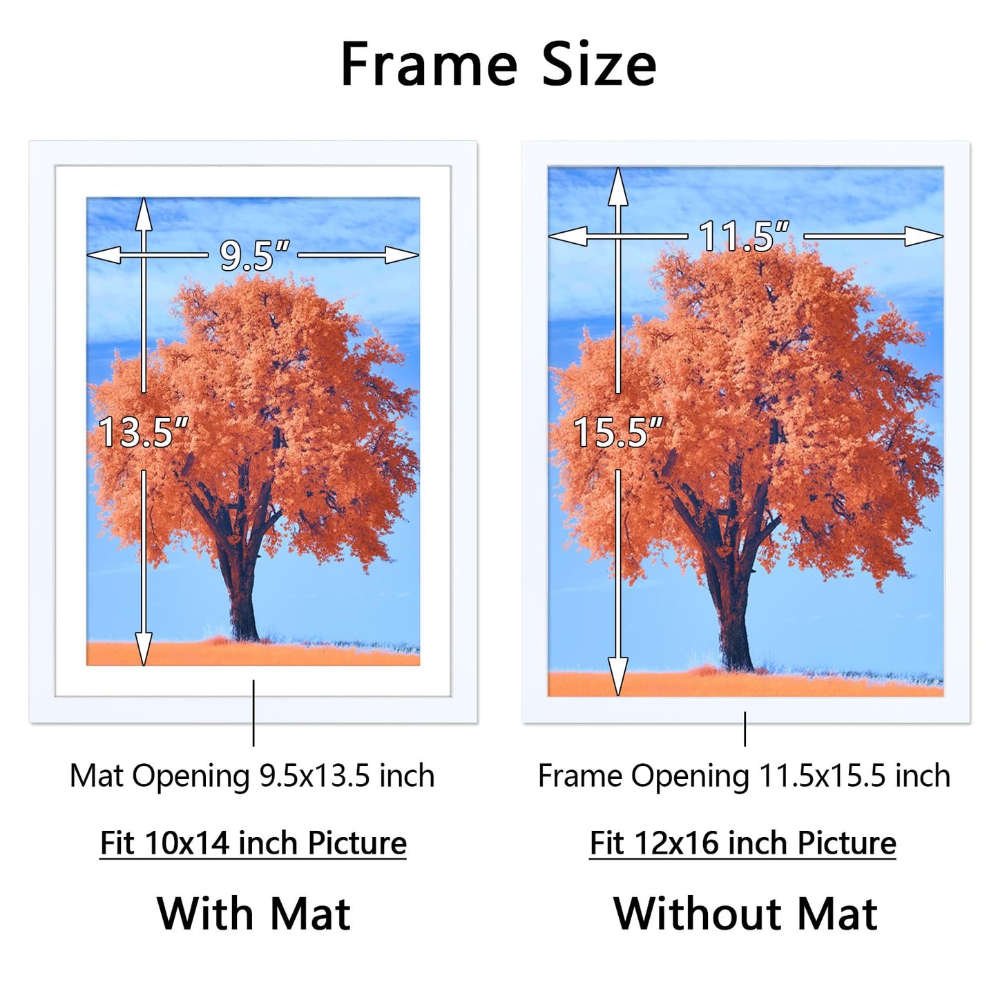 2 Pack 12x16 Picture Frame White, Solid Wood Diamond Art Painting Frames 30x40cm, Display Pictures 10x14 with Mat or 12 x 16 Without Mat, 16x12 Frame for Photos Posters Prints Artworks, Wall Hanging