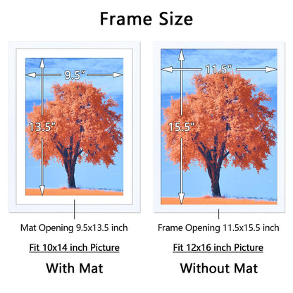 2 Pack 12x16 Picture Frame White, Solid Wood Diamond Art Painting Frames 30x40cm, Display Pictures 10x14 with Mat or 12 x 16 Without Mat, 16x12 Frame for Photos Posters Prints Artworks, Wall Hanging