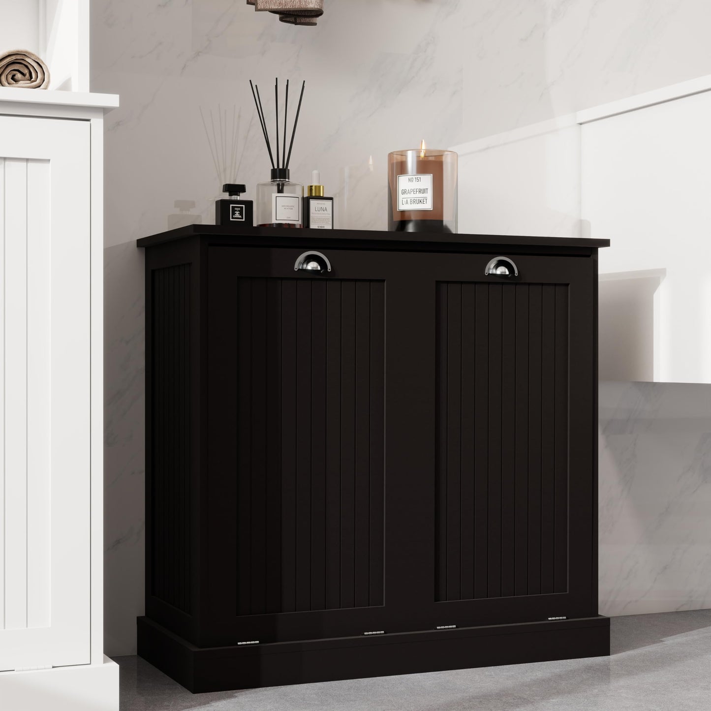 Gecheer Two-Compartment Tilt-Out Laundry Sorter Cabinet - Organized and Easy to Clean Modern Bathroom Storage Cabinet, Bathroom Shelf, Freestanding Cupboard for Living Room LYKW1120139082