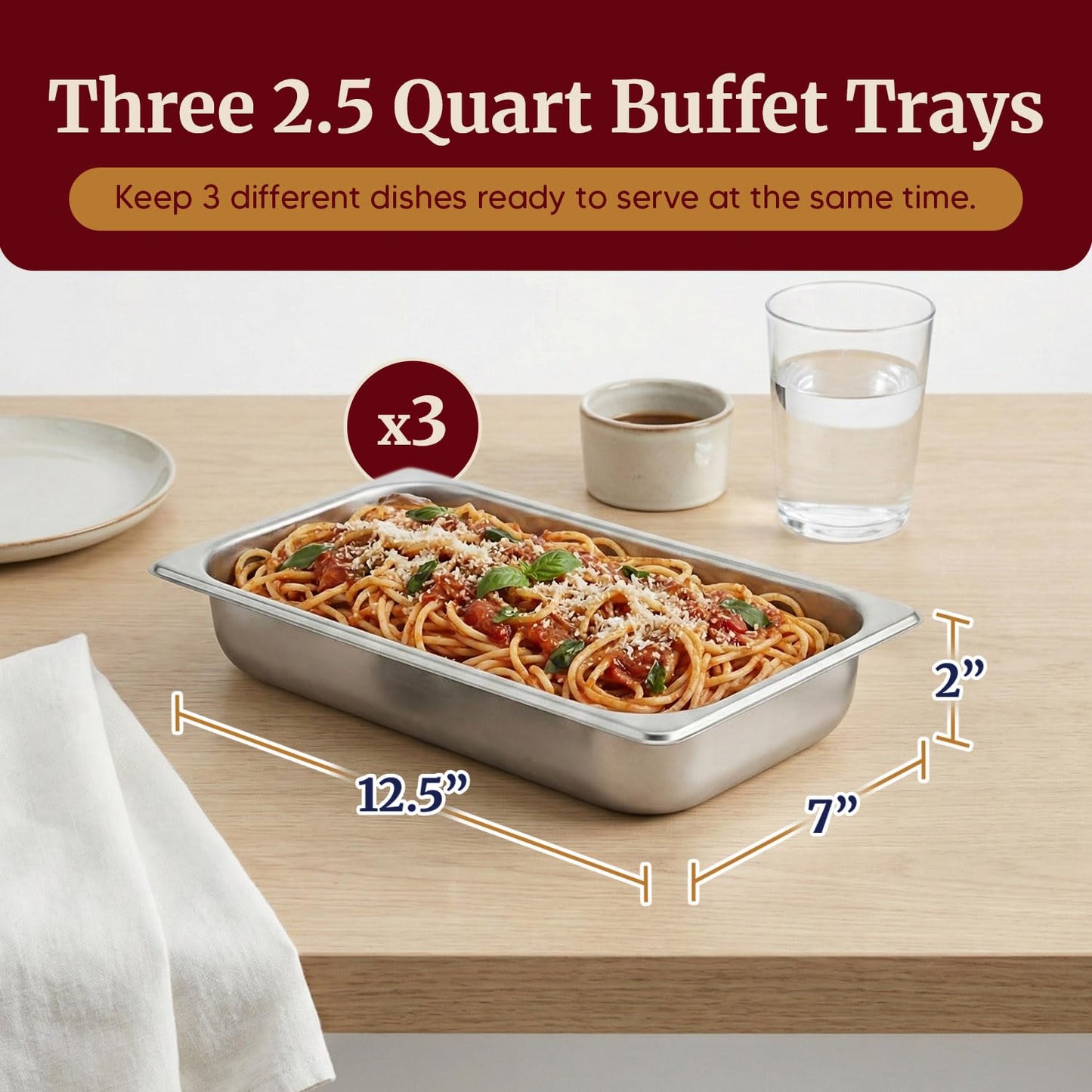 Elite Gourmet EWM-6171 Triple 3 x 2.5 Qt. Trays, Buffet Server, Food Warmer Temperature Control, Clear Slotted Lids, Perfect for Parties, Entertaining & Holidays, 7.5 Qt Total, Stainless Steel