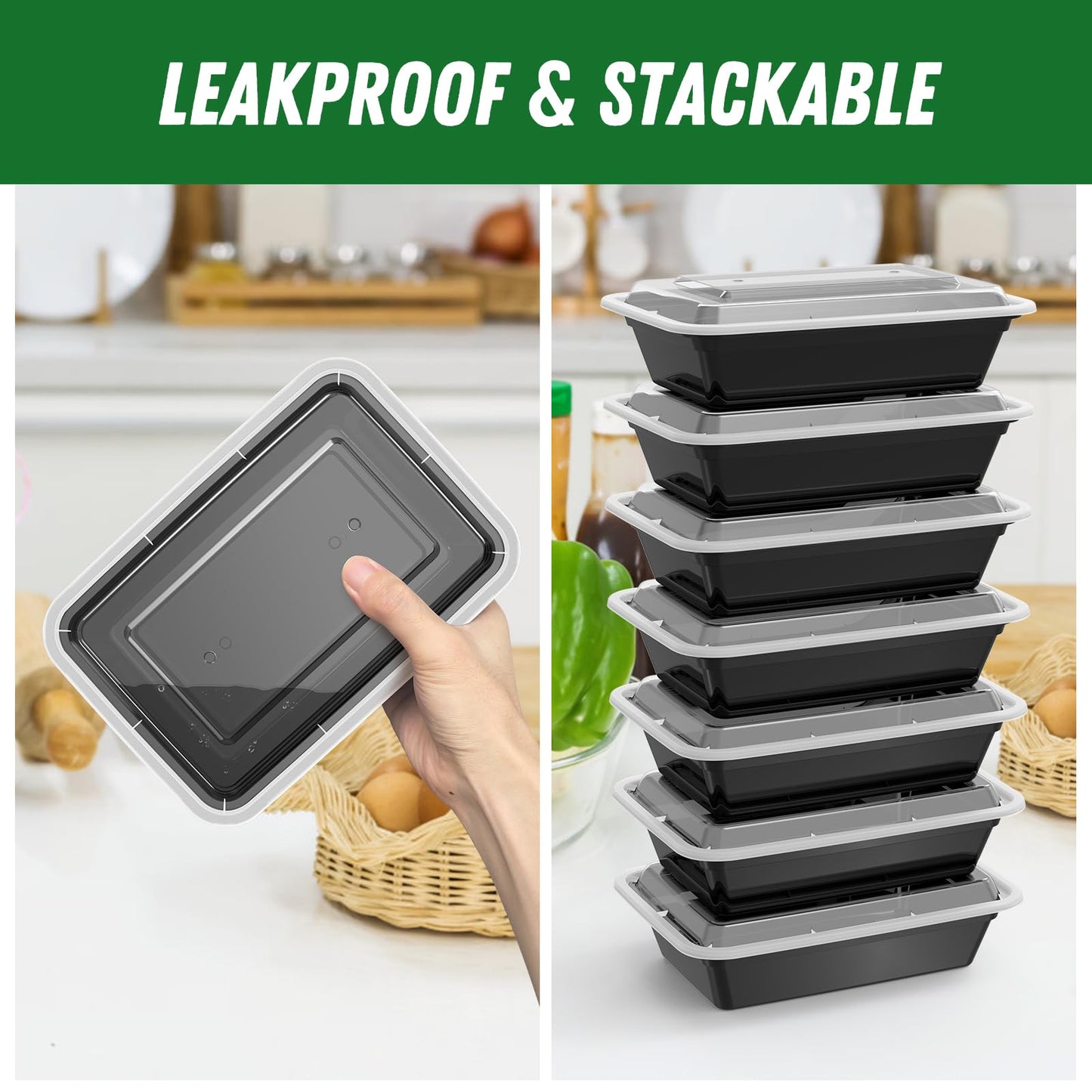 Dealusy 50 Pack (100-Piece) 38 oz Meal Prep Containers Reusable with Lids, Sturdy Leakproof & Food Safe, Microwave, Freezer, Dishwasher Safe Prep Containers, To Go Take Out Plastic Food Storage