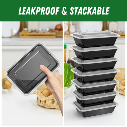 Dealusy 50 Pack (100-Piece) 38 oz Meal Prep Containers Reusable with Lids, Sturdy Leakproof & Food Safe, Microwave, Freezer, Dishwasher Safe Prep Containers, To Go Take Out Plastic Food Storage