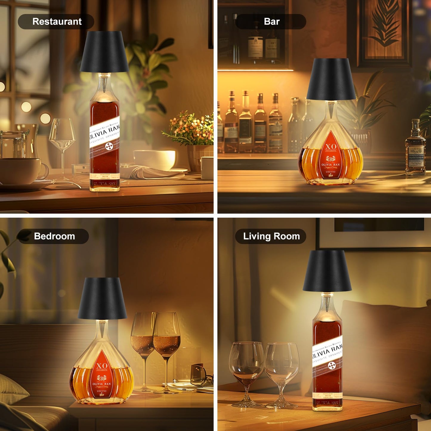SOUDFK Wireless Bottle Lamp, 2025 New 3 Color Rechargeable Wine Bottle Lights for Bars Restaurants (Black, 1PC)