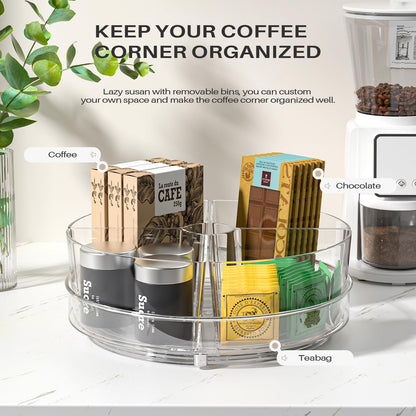 Slow Slog Lazy Susan Organizer, 9 inch Rotating Storage Organizer with 4 Removable-Bins,Turntable Organizer for Fridge, Kitchen, Vanity, Cabinet