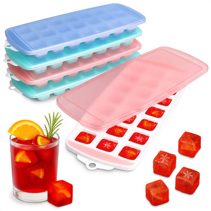 5 Pc Silicone Ice Cube Trays for Freezer with Lid - 12x4.8" (105 Cubes Total, 21 per Mold) Silicone Ice Trays for Freezer Durable & Flexible Molds, Easy to Use & Clean, Good for Home & Commercial Use